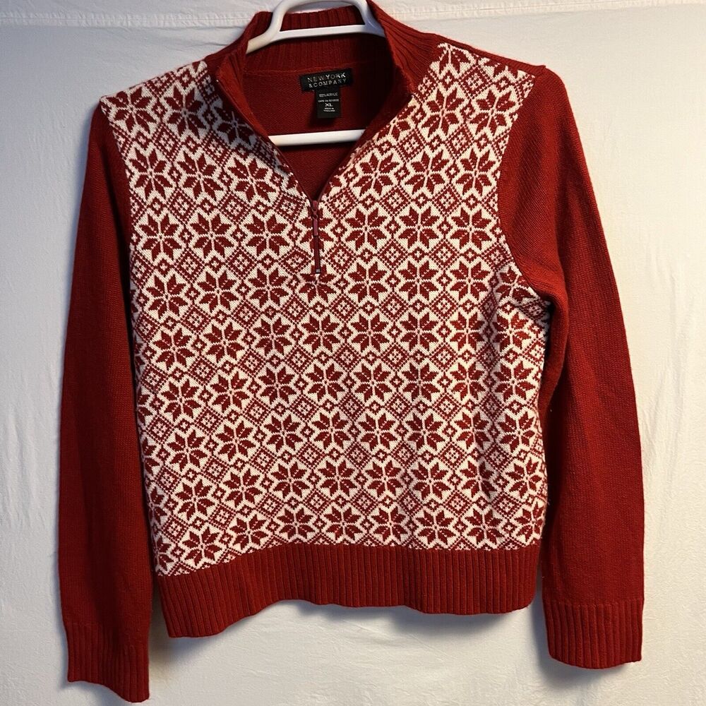 New York & Company  Sweater Women’s XL Snowflakes Christmas‎ Preppy Holiday Y2K